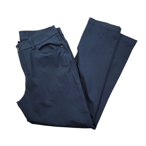 Lululemon ABC Classic Fit 5 Pant Men's Sz 32 Navy 5 Pocket Warpstreme - Picture 2 of 10